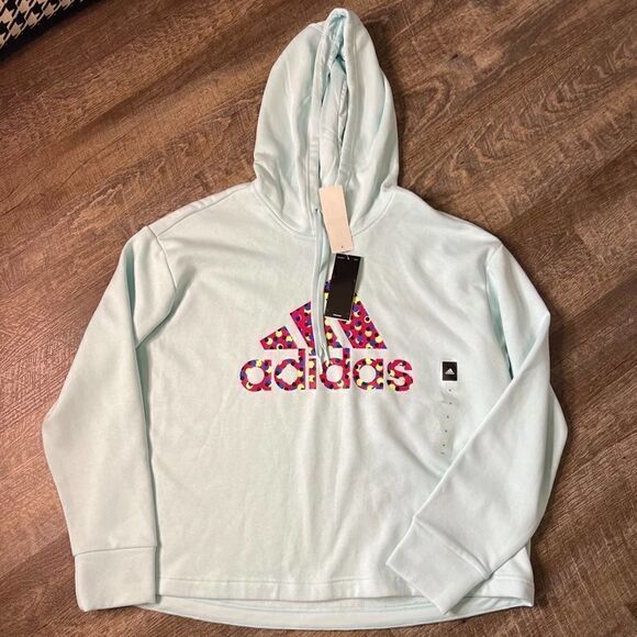 Adidas Women's Halo Mint Cotton Graphic Logo Fleece Pullover Hoodie-Plus Size 2X - Picture 4 of 6